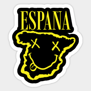 Vibrant Espana Spain x Eyes Happy Face: Unleash Your 90s Grunge Spirit! Smiling Squiggly Mouth Dazed Smiley Face Sticker